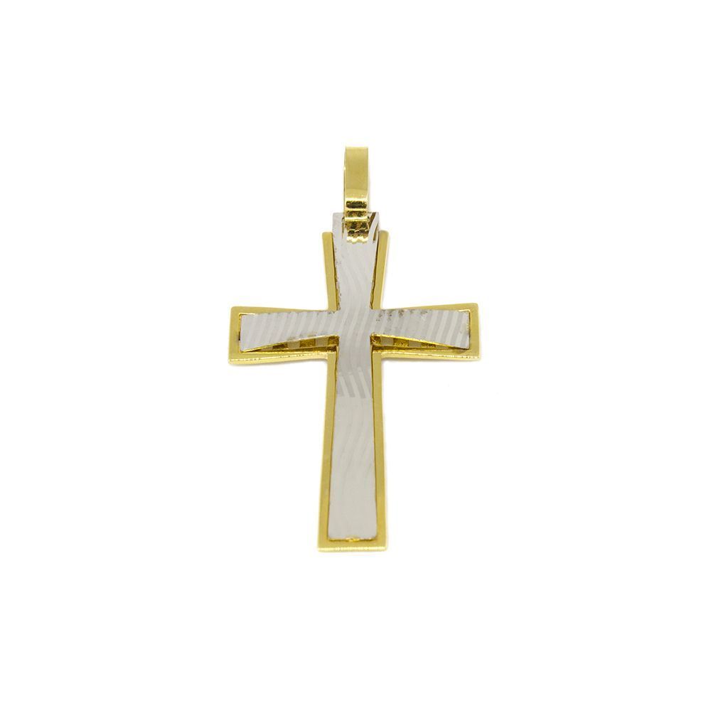 Pingente Cruz Bicolor Ondulada em Ouro 18 Kilates - 25089